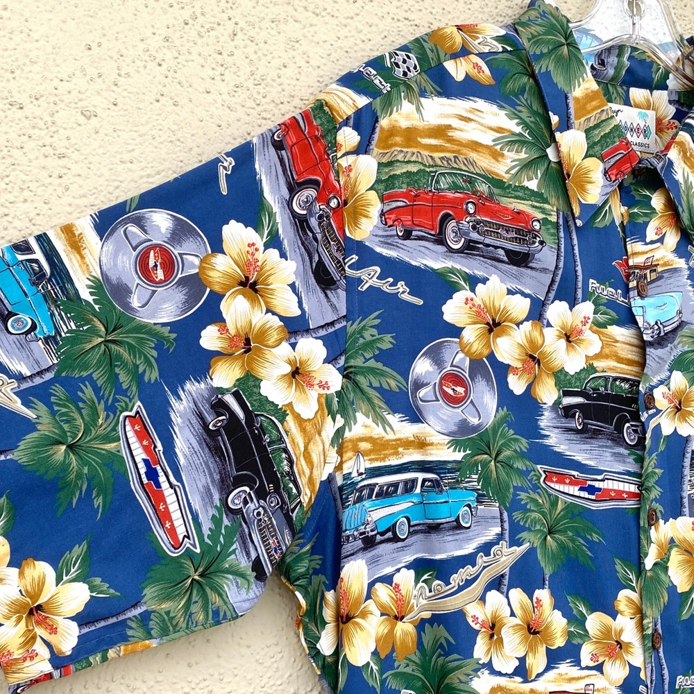 REYN Spooner Hawaiian shirt vintage cars print nomad belair hot rod 50s Chevy - Picture 4 of 9